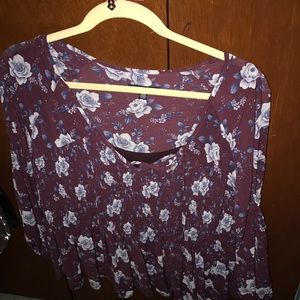 American Eagle Floral Maroon Peasant Top